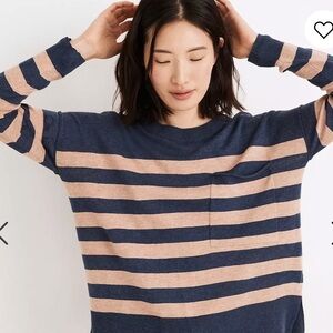Madewell Oversized Pocket Striped Cotton Linen Blend Knit Pullover Academia XS